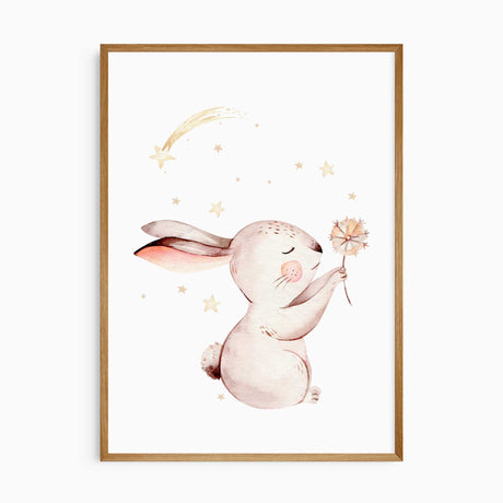 Pink bunny nursery wall art set for baby girl room