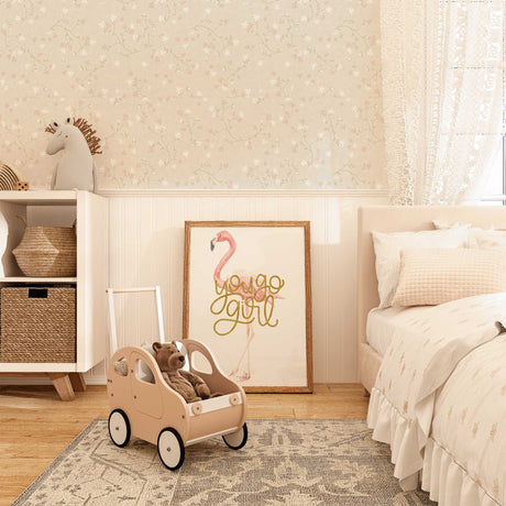 Pink flamingo wall art print for a young girls bedroom