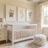 Pink floral nursery wall art set featuring Australian animals and custom initial for baby girl nursery