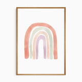 Pink rainbow girls nursery decor with minimalist abstract artwork
