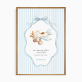 Plane nursery print with Jeremiah 29:11 Bible verse in blue transport themed nursery wall art