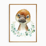 Platypus and eucalyptus nursery wall art in soft green and neutral tones