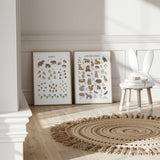 Playroom educational poster set with woodland alphabet and counting numbers print