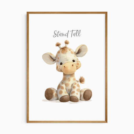 Plush giraffe Stand Tall nursery print for gender neutral baby room