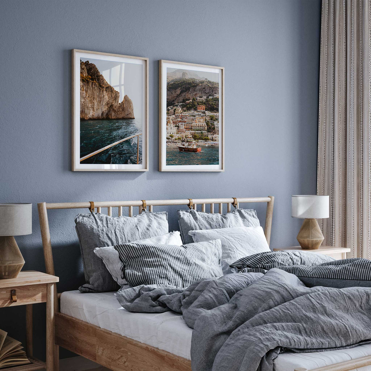 Positano print set with two coordinating Italian coastal photographs for living rooms, bedrooms and home interiors