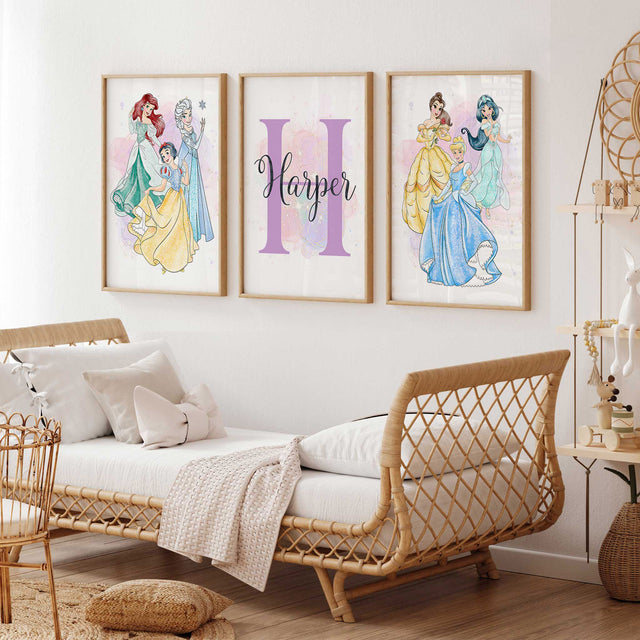 Personalised Princess Wall Art Set of 3 for Girls Rooms – My Tommy Prints