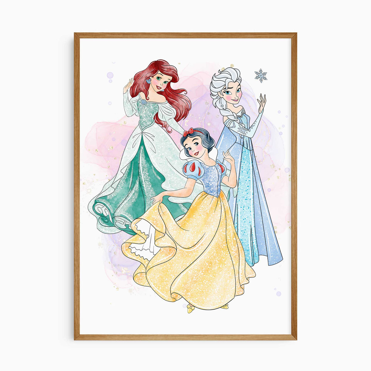 Princess wall art set with personalised name print for a girls bedroom or nursery