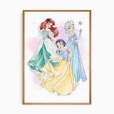 Princess wall art set with personalised name print for a girls bedroom or nursery