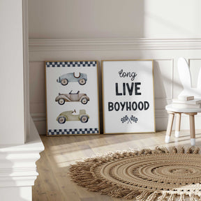 Racing themed wall art set of 2 prints for kids room or playroom