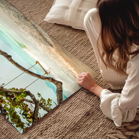 Relaxing tropical beach swing wall art