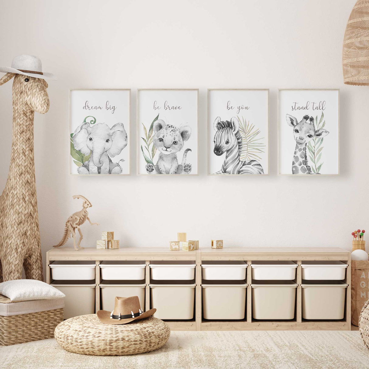 safari animal affirmation nursery prints neutral jungle wall art set