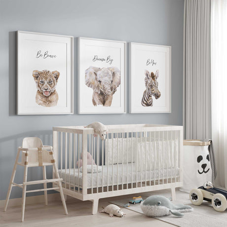 safari animal wall art set for kids bedroom