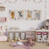 Safari animal kids wall art set in neutral modern style