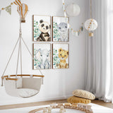 Safari animal nursery wall art set of 4 with hippo, lion cub, elephant and panda prints