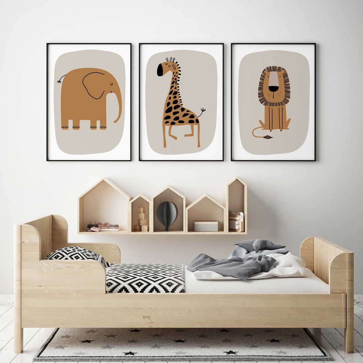 Safari Animal Nursery Prints | Elephant, Giraffe & Lion Wall Art Set ...