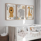 safari animal wall art set in neutral tones