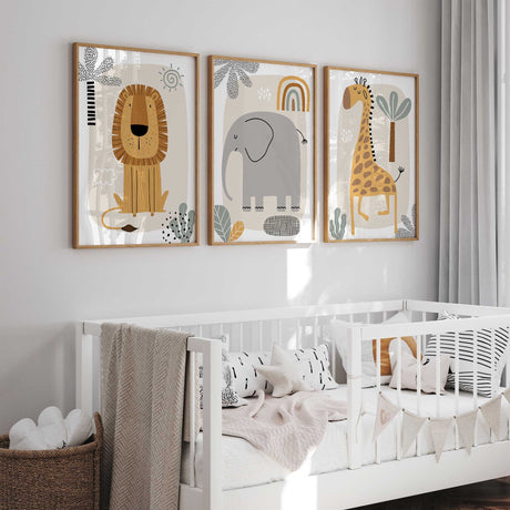 safari animal wall art set in neutral tones