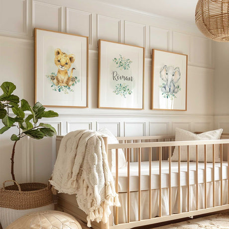 Unframed jungle animal print set for baby rooms or toddler spaces