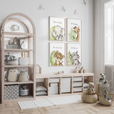 Safari jungle animal nursery wall art set of four prints with positive quotes, perfect for baby boys or girls room and playroom décor.