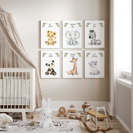 Safari nursery decor animal print set in soft watercolour style