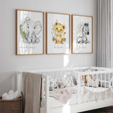 Set of 3 safari nursery prints with elephant lion and zebra