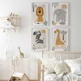 Safari nursery prints set of four lion elephant zebra giraffe wall art