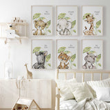 Safari nursery prints with positive quotes and baby animal artwork for a child’s room
