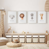 safari nursery wall art descor with elephant lion zebra and giraffe prints
