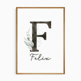 safari nursery wall art set featuring personalised name initial and animals