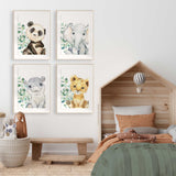 Safari wall art for kids bedroom with four animal prints