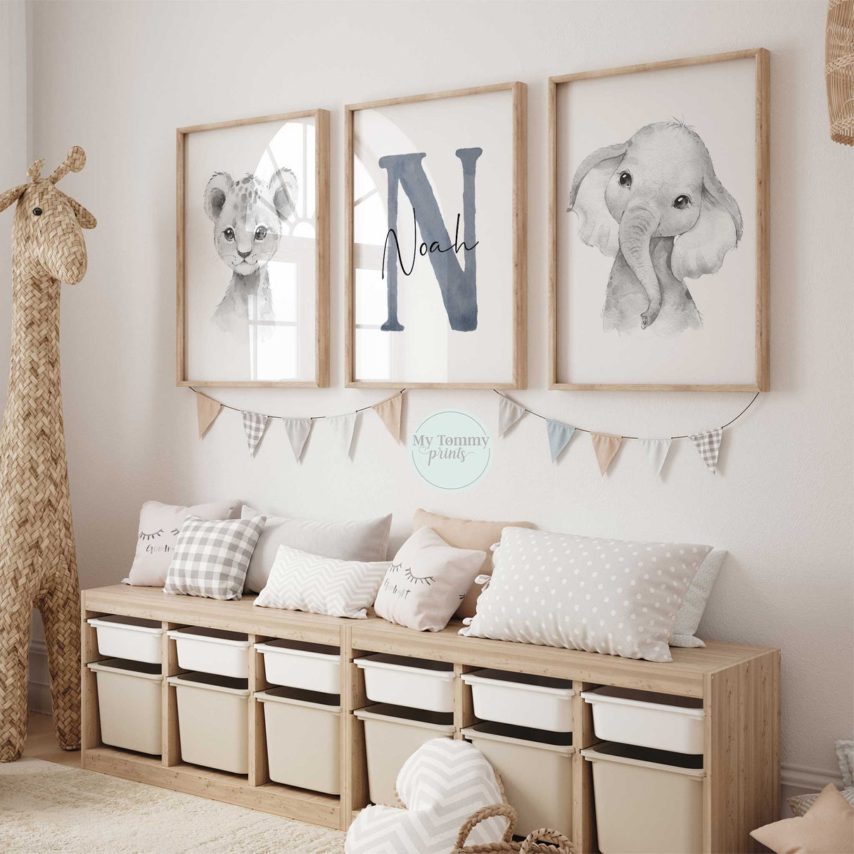 Elephant Lion & Name prints