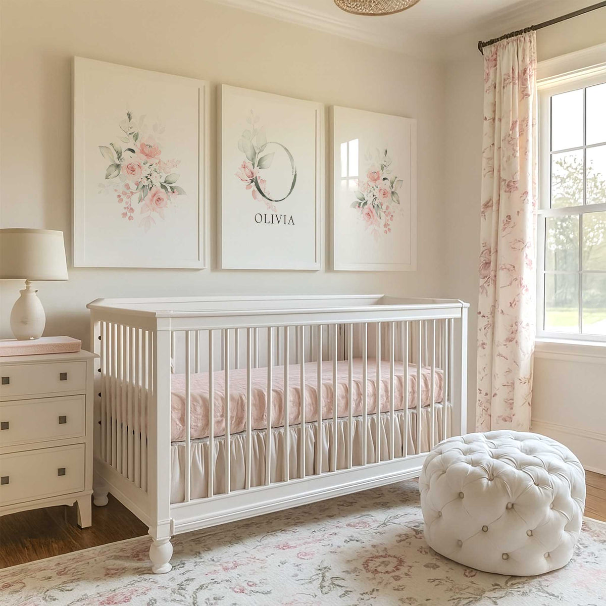 Personalised Floral Nursery Wall Art Set of 3 for Girls – My Tommy Prints