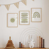 Sage and olive green sun, personalised affirmation and rainbow prints