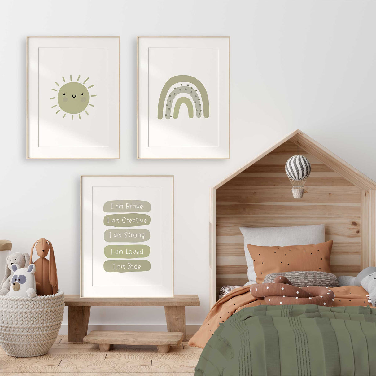 green kids bedroom wall art