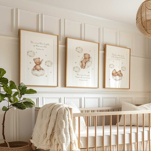Scripture Bear Nursery Wall Art Set with Bible Verse Prints – My Tommy ...