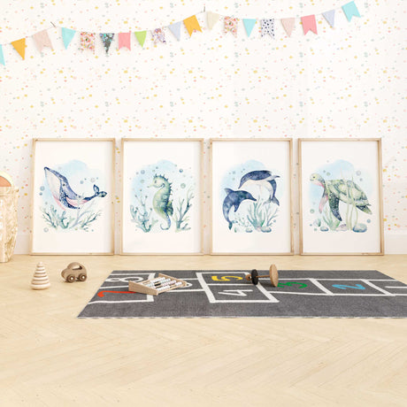 Watercolour ocean set in calm coastal tones