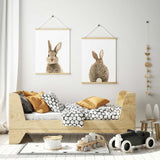 toddler room decor featuring rabbit prints.