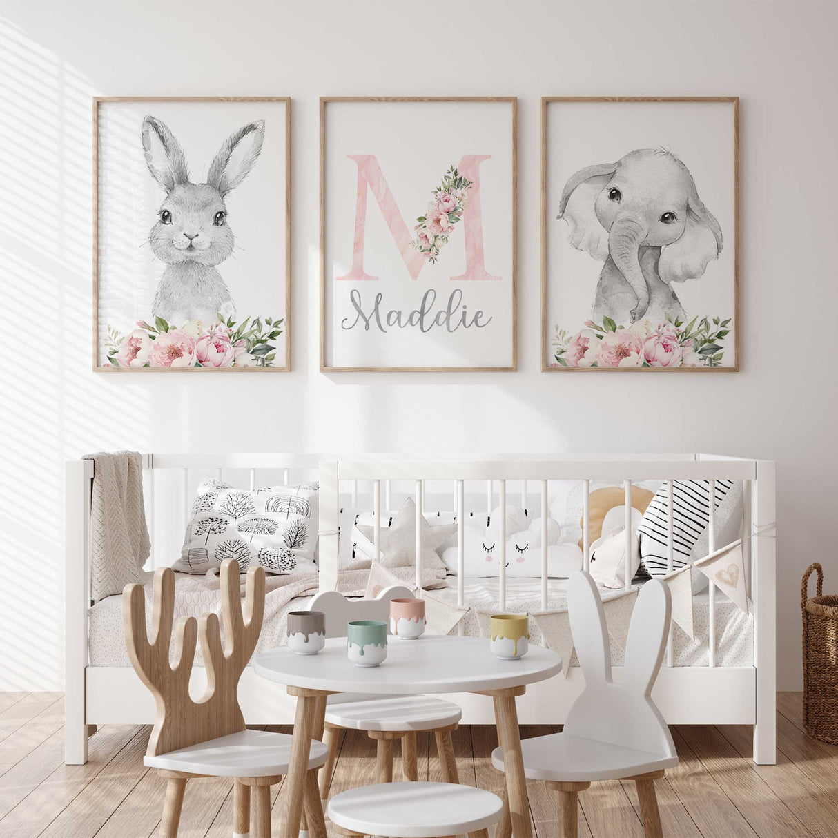 girls room wall art,personalised girls animal prints