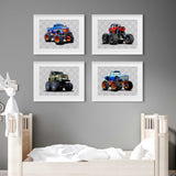 Classic blue monster truck poster, kids playroom wall art