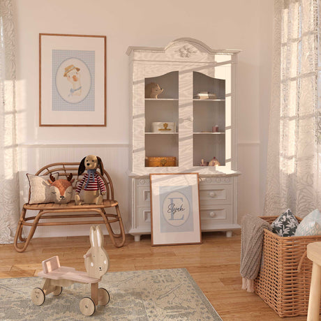 silly goose nursery print with blue gingham background and watercolour goose illustration