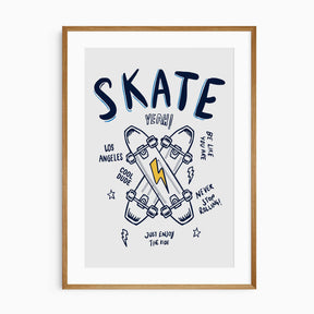 Navy and yellow skateboard print for boys bedroom