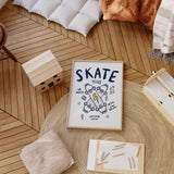 Skate yeah wall art print with crossed skateboards and lightning bolt