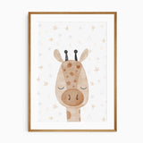 Sleepy giraffe nursery wall art in soft neutral colours