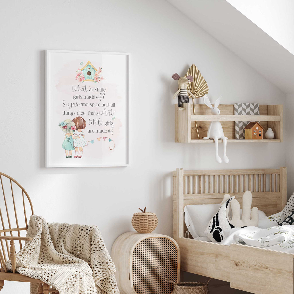 Typography art saying sugar and spice for kids room decor