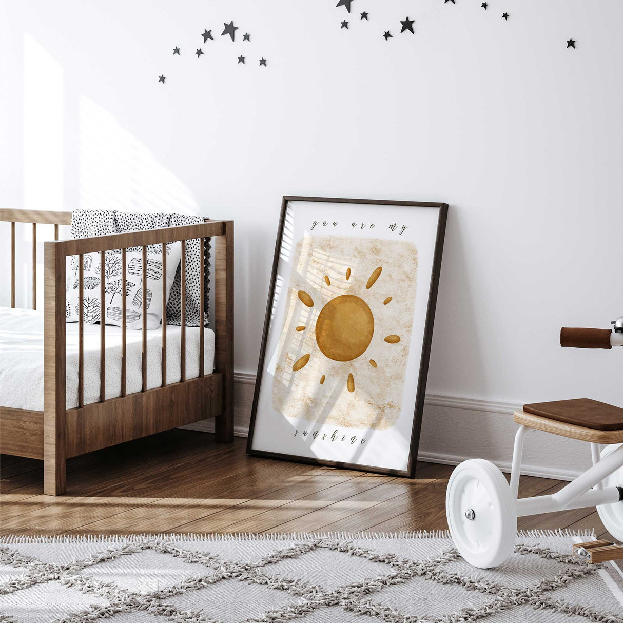 sun nursery decor print in warm beige and soft earthy tones