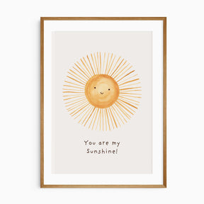 You Are My Sunshine print featuring a smiling sun for nursery wall decor.