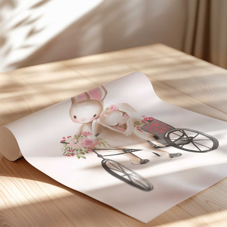 Soft pastel bunny wall decor with floral accents, great for a baby girl's nursery or playroom.