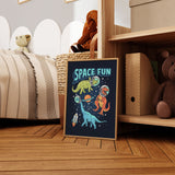 T-Rex dinosaur in astronaut helmet wall art for boys bedroom decor