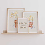 Teddy bear baby room wall art set in soft neutral tones