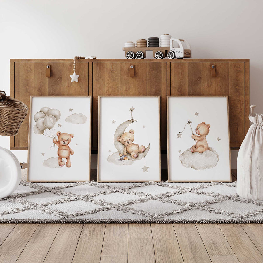 Teddy Bear Nursery Wall Art Set of 3 | Cute Baby Room Prints – My Tommy ...